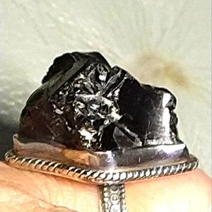 XL-& HIGH SHUNGITE FREEFORM, SMOOTH TUMBLED, STERLING RING. SIZE-6